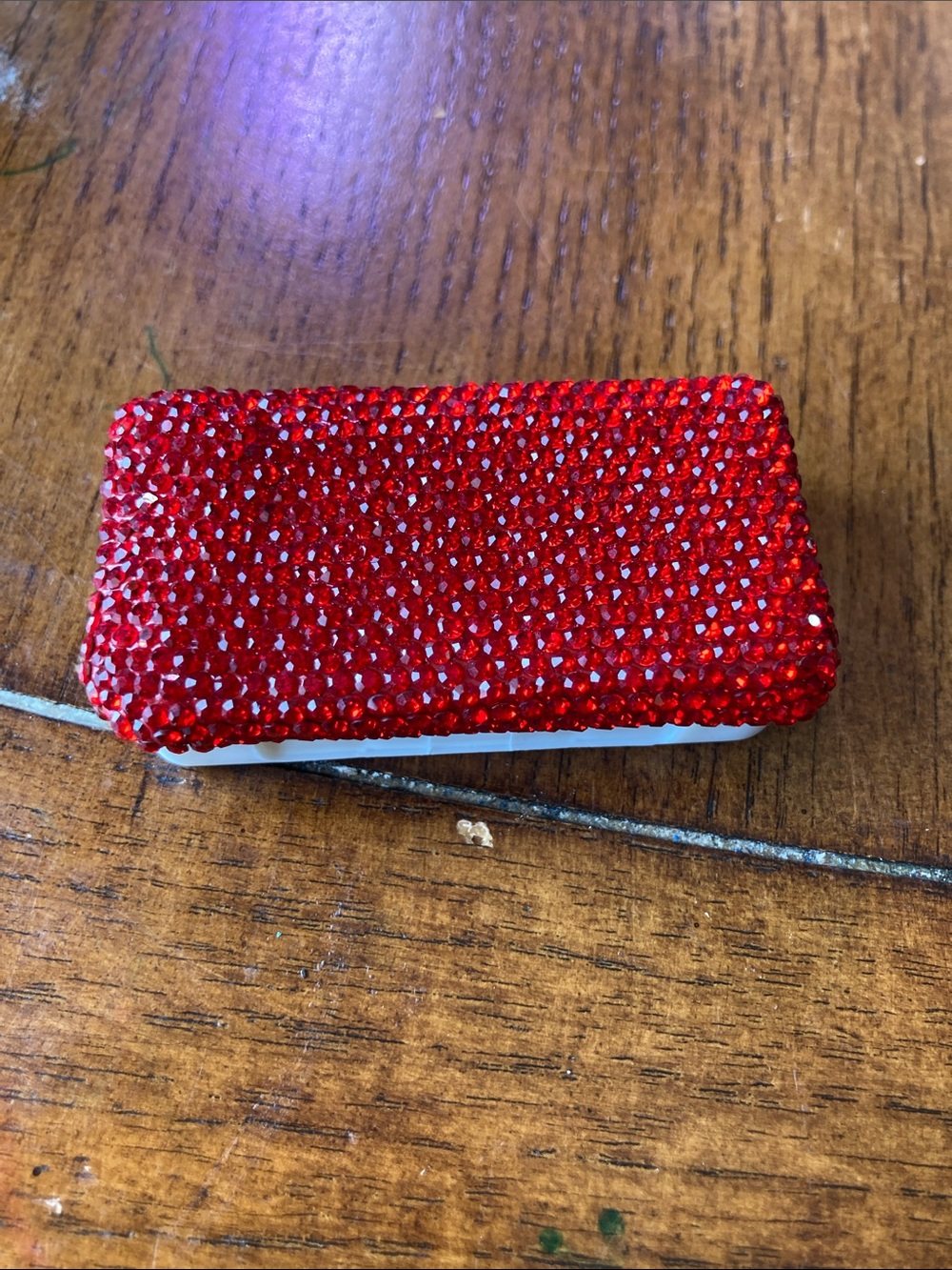 Hand Crafted Red Rhinestone Mini Pill Organizer